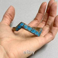 Vintage Native American Navajo Sterling Silver Turquoise Inlay Cuff Bracelet 39g