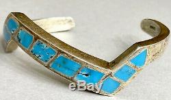 Vintage Native American Navajo Sterling Silver Turquoise Inlay Cuff Bracelet 39g