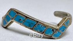 Vintage Native American Navajo Sterling Silver Turquoise Inlay Cuff Bracelet 39g