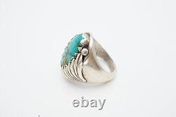 Vintage Native American Navajo Sterling Silver Turquoise Mens Ring Size 10.75