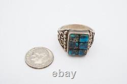 Vintage Native American Navajo Sterling Silver Turquoise Mens Ring Size 13