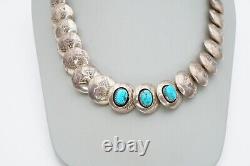 Vintage Native American Navajo Sterling Silver Turquoise Necklace Signed EDE 18