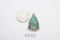 Vintage Native American Navajo Sterling Silver Turquoise Pendant Signed LG