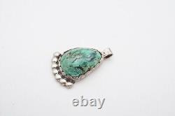 Vintage Native American Navajo Sterling Silver Turquoise Pendant Signed LG