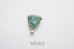 Vintage Native American Navajo Sterling Silver Turquoise Pendant Signed LG