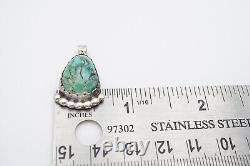 Vintage Native American Navajo Sterling Silver Turquoise Pendant Signed LG