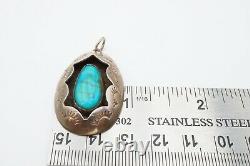 Vintage Native American Navajo Sterling Silver Turquoise Shadowbox Pendant