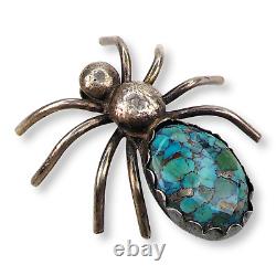 Vintage Native American Navajo Sterling Silver Turquoise Spider Pendant