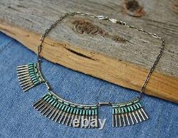 Vintage Native American Navajo Sterling Silver Zuni Turquoise Necklace