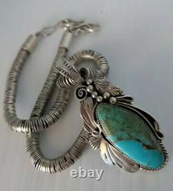 Vintage Native American Navajo Sterling Turquoise Pendant and Neckkace 82 gr