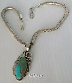 Vintage Native American Navajo Sterling Turquoise Pendant and Neckkace 82 gr