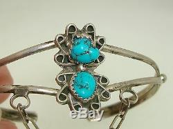 Vintage Native American Navajo Sterling Turquoise Slave Bracelet! Signed Kc