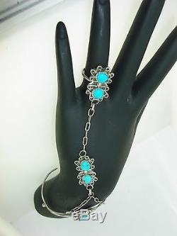 Vintage Native American Navajo Sterling Turquoise Slave Bracelet! Signed Kc