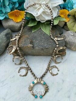 Vintage Native American Navajo Sterling Turquoise Squash Blossom Necklace Wow