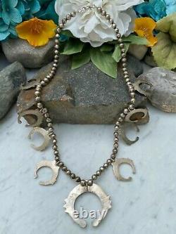 Vintage Native American Navajo Sterling Turquoise Squash Blossom Necklace Wow