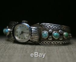 Vintage Native American Navajo Sterling Turquoise Watch cuff Bracelet