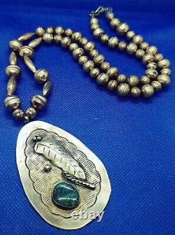 Vintage Native American Navajo Turquoise 925 Sterling Silver Leaf Necklace 72.2g