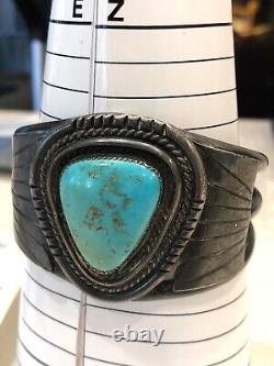 Vintage Native American Navajo Turquoise Cuff Bracelet HEAVY Size 6.5 6