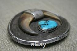 Vintage Native American Navajo Turquoise Faux Claw Sterling Silver Belt Buckle