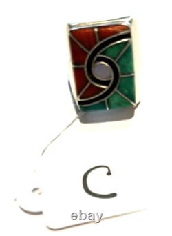 Vintage Native American Navajo Turquoise Inlay Sterling Silver Ring Size 9 (C)