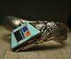 Vintage Native American Navajo Turquoise Lapis Sterling Silver Cuff Bracelet