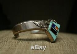 Vintage Native American Navajo Turquoise Lapis Sterling Silver Cuff Bracelet