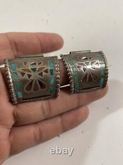 Vintage Native American Navajo Turquoise Mix Stones Inlay Thunderbird Watch Ends
