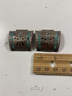 Vintage Native American Navajo Turquoise Mix Stones Inlay Thunderbird Watch Ends