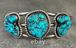 Vintage Native American Navajo Turquoise Nugget Sterling silver LARGE Bracelet