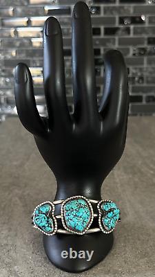 Vintage Native American Navajo Turquoise Nugget Sterling silver LARGE Bracelet