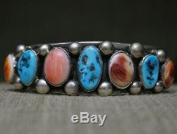 Vintage Native American Navajo Turquoise Spiny Oyster Sterling Silver Bracelet