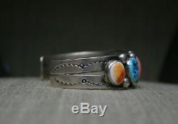 Vintage Native American Navajo Turquoise Spiny Oyster Sterling Silver Bracelet