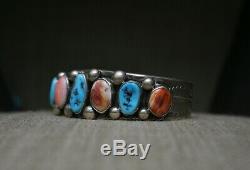 Vintage Native American Navajo Turquoise Spiny Oyster Sterling Silver Bracelet