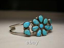 Vintage Native American Navajo Turquoise Sterling Silver Cluster Cuff Bracelet