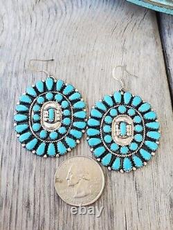Vintage Native American Navajo Turquoise Sterling Silver Cluster Earrings