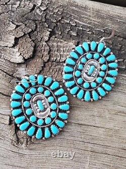 Vintage Native American Navajo Turquoise Sterling Silver Cluster Earrings