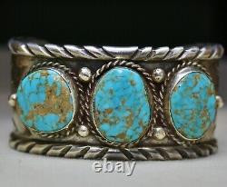 Vintage Native American Navajo Turquoise Sterling Silver Cuff Bracelet