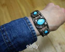 Vintage Native American Navajo Turquoise Sterling Silver Cuff Bracelet