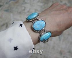 Vintage Native American Navajo Turquoise Sterling Silver Cuff Bracelet