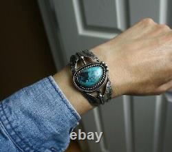 Vintage Native American Navajo Turquoise Sterling Silver Cuff Bracelet