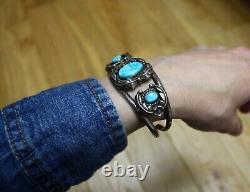 Vintage Native American Navajo Turquoise Sterling Silver Cuff Bracelet