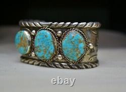 Vintage Native American Navajo Turquoise Sterling Silver Cuff Bracelet