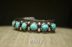 Vintage Native American Navajo Turquoise Sterling Silver Cuff Bracelet