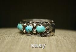 Vintage Native American Navajo Turquoise Sterling Silver Cuff Bracelet