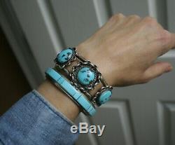 Vintage Native American Navajo Turquoise Sterling Silver Cuff Bracelet