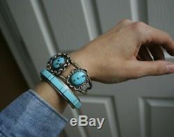 Vintage Native American Navajo Turquoise Sterling Silver Cuff Bracelet