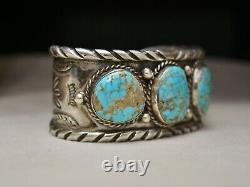 Vintage Native American Navajo Turquoise Sterling Silver Cuff Bracelet