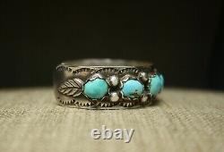 Vintage Native American Navajo Turquoise Sterling Silver Cuff Bracelet