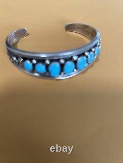 Vintage Native American Navajo Turquoise Sterling Silver Cuff Bracelet Signed