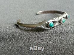 Vintage Native American Navajo Turquoise Sterling Silver Sandcast Cuff Bracelet